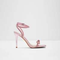 【ALDO】BARRONA-新款時尚金屬粉銀色細鑽蝴蝶結繞帶細跟涼鞋-女鞋(粉銀色)