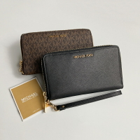 美國百分百【全新真品】MICHAEL KORS MK 皮質 中夾 卡夾 扁包 精品 皮夾 logo 女用 兩色 BH52