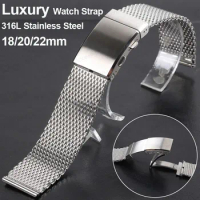 Watch Strap 316L Stainless Steel Bracelet 18/20/22mm WatchBand for Seiko for Omega Men Women Wristbelt Retractable Diving Buckle