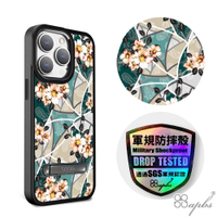 apbs iPhone 15 14系列 軍規防摔鋁合金鏡頭框立架手機殼-歌德玫瑰