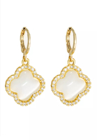 The Antecedent Store The Antecedent Store White Cat Eye Stone With Cubic Zirconia Crystals Earrings - 14K Real Gold Plated Jewellery
