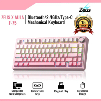 Zeus x Aula 75% Wireless Mechanical Gaming Keyboard Bluetooth/2.4GHz/USB C Hot Swappable Creamy Pink