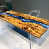 Custom Cinnamomum camphora Beautiful solid walnut wood river dining table now on promotion clear epoxy resin table top
