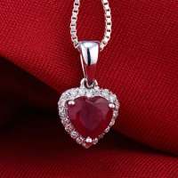 LOVERJEWELRY Young Girls Pendant Solid 18K White Gold Diamond Red Ruby Heart Pendants Necklace without Necklace Chain