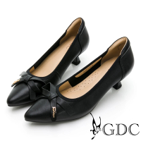 【GDC】溫柔婉約尖頭素色蝴蝶結低跟上班包鞋-黑色(310412-00)