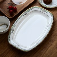 魚盤唐山骨瓷花邊餐具創意盤長方形大號魚盤方魚盤大號盤子陶瓷盤