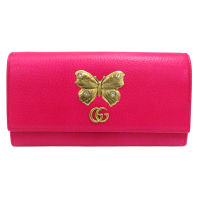 【二手名牌BRAND OFF】GUCCI 古馳 粉色 牛皮 扣式 長夾 459359