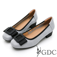 【GDC】典雅素色蝴蝶結方頭低跟上班包鞋-灰色(310436-15)