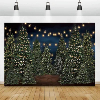 Christmas Tree Star Light Banner Photography Snowflake Green Forest Festival Party Room Wall Decorations 10x6ft Backdrop