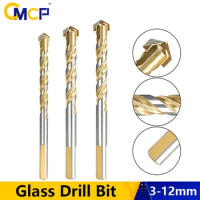CMCP Glass Drill Bit Round Shank Triangle Hole Saw Spiral Hole Cutter for Tile Ceramic Glass Wall Concrete Drilling Bit 3-12mm