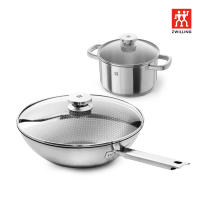 【ZWILLING 德國雙人】Joy Plus不鏽鋼不沾鍋蜂巢炒鍋30cm贈Joy不鏽鋼雙耳湯鍋20cm(德國雙人牌集團官方直營)