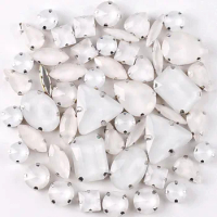 Silver claw settings 50pcs/bag shapes mix jelly candy white color glass crystal sew on rhinestone wedding dress shoes bags diy