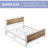 White Queen Platform Bed Frame with Headboard and Footboard, Under Bed Storage, Sturdy Metal Support, Easy Assembly