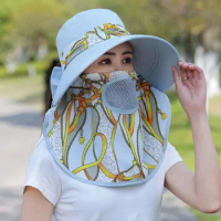 Caps Outdoor Apparel Accessories Tea Picking Hat Women Sun Hat With Neck Flap Flower Print Bucket Hat Summer UV Protection