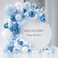 畢業典禮派對藍色馬卡龍氣球鏈寶寶周歲生日裝飾場景布置汽球拱門