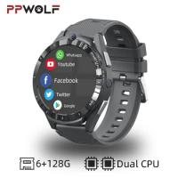 PPWOLF 2023 New 4G LTE Android Smart Watch 6+128G Dual CPU SIM Card Slot Wifi APP Download GPS Navigation Camera Smartwatch Man