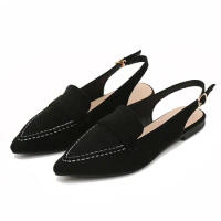 Spring New Woman Flats Large Size Casual Soft Comfortable Shallow Solid Color Fenty Beauty Pointed Toe Velvet Slingbacks Shoes