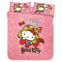 【享夢城堡】精梳棉雙人床包涼被四件組(HELLO KITTY 女超人-粉)