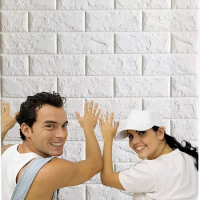 10PCS 3D Brick Wall Stickers, PE Foam Self-Adhesive Wallpaper Removable and Waterproof Art Wall Tiles for Bedroom Living Room De