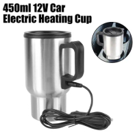 Vehicle Heating Cup Water Coffee Milk Thermal Mug Camping Travel Kettle Electric Heating Car Kettle Stainless Steel 12V 450ml