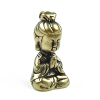 1* Handmade Crafts Solid Brass Guanyin Buddha Ornaments Small Statue Figurine Miniature Home Office Store Decoration