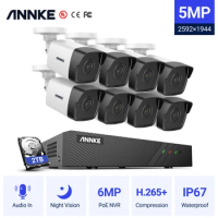 ANNKE 5MP H.265+ Super HD PoE Network Video Security System 2.8mm Lens IP67 Outdoor POE IP Cameras Plug &amp; Play PoE Camera Kit