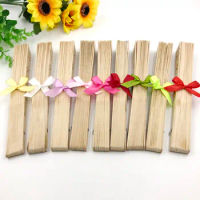 100PCS Wedding Wood Fan in Dolphin Design with Ribbon Bow Beach Themed FREE Printing Text Sandalwood Hand Foldble Fans