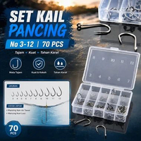 TaffSPORT Set Mata Kail Pancing No 3-12 J Hook Tajam 70 PCS with Box - 94151-BE Transparan