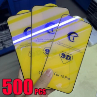 500pcs 9D Tempered Glass Screen Protector Anti Blue Ray Protect Film For iPhone 15 Pro Max 14 Plus 13 Mini 12 11 XS XR X 8 7 SE