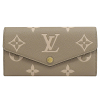 LV LV M81049 SARAH 經典花紋牛皮釦式信封長夾(斑鳩灰)