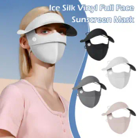 Summer Sun Hat With Mesh Breathable Ice Silk Mask Outdoor Cycling Worker Sunshade Sunscreen Cover Cap Anti-UV Face Women Fu W5B9