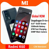 Global Rom Xiaomi Redmi K60 5G Smartphone Snapdragon 8+ Gen 1 5500mAh 120Hz 64M Main Camera 67W Fast Charging Chinese Rom