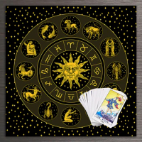 Wheel of the Zodiac Astrology Chart Tarot Tablecloth sun moon Phase Altar Cloth Tarots Cloth Divination Astrology Board Game