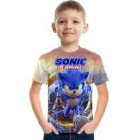 Baju Kanak-Kanak Lelaki Kartun Animasi Sonic Cetakan Watak Lengan Pendek