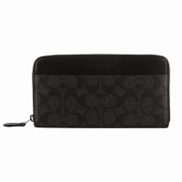 COACH  防刮LOGO ㄇ型拉鍊長夾(黑灰)