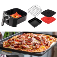 Air Fryers Pads Metal Grilling Rack Silicone Air Fryers Tray Silicone Baking Liners Silicone Basket Perfect for 4.5-8QT
