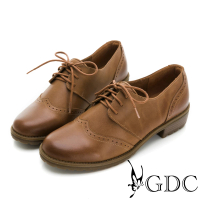 GDC 真皮綁帶英倫風低跟牛津鞋-咖色(321035-12)