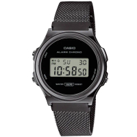 【CASIO 卡西歐】復古風潮數位電子不鏽鋼米蘭腕錶/黑(A171WEMB-1A)