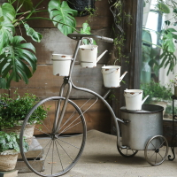 鐵藝自行車花架庭院自循環流水擺件創意田園鄉村美式復古花園造景
