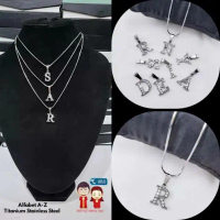 KALUNG TITANIUM LIONTIN HURUF ANTI KARAT Kulit Pria