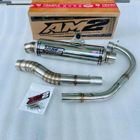 Knalpot Racing Am2 Cb GL Megapro Tiger inlet 50 stainless emblem blue series