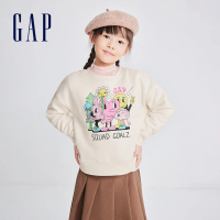 【GAP】女童裝 Gap x JEREMY VILLE聯名 Logo印花刷毛圓領大學T-米白色(847121)