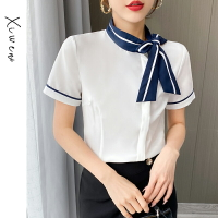 職業裝氣質白襯衫女夏季新款蝴蝶結設計感小眾空姐制服短袖工作服