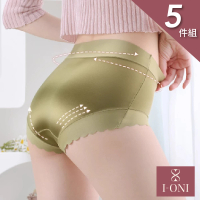 【I-ONI 愛歐妮】5件-法式珠光綢緞高腰蠶絲內褲(M-XL/顏色隨機/蠶絲褲底)