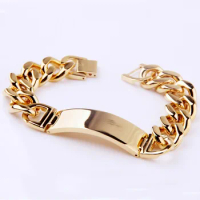 Top Quality Jewelry Accessories Mens 316L Stainless Steel Gold ID Tag Smooth Cuban Curb Link Chain Bracelet Bangle For Men