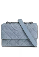 Tory Burch Fleming 小型牛仔印花麂皮肩背袋 (nt)