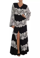 Dolce &amp; Gabbana Dolce &amp; Gabbana Black Silk Floral Lace Kaftan Dress