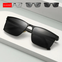 KLASSNUM Men's Photochromic Sunglasses Polarised Lens Classic Square Frame Chameleon Glasses Fishing Riding Driving Shades 2024
