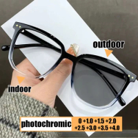 Intelligent Photochromic Reading Glasses Women Men Ultralight Square Presbyopia Glasses Finished Prescription Eyewear Diopter