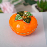 SHINNYGIFTS 100% Pewter Plump Persimmon Metal Jewelry Box Collection Metal Crafts Gifts